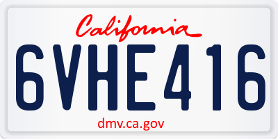 CA license plate 6VHE416