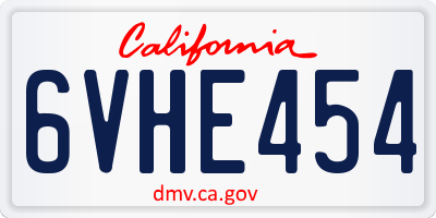 CA license plate 6VHE454