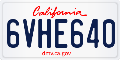 CA license plate 6VHE640