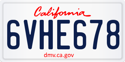 CA license plate 6VHE678
