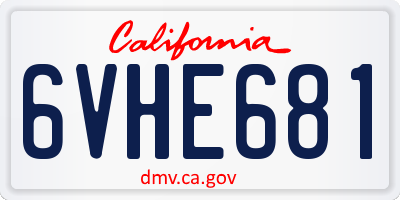 CA license plate 6VHE681