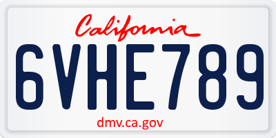 CA license plate 6VHE789