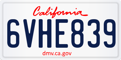 CA license plate 6VHE839