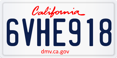 CA license plate 6VHE918