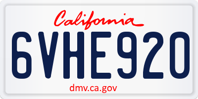 CA license plate 6VHE920