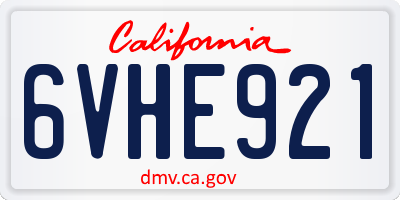 CA license plate 6VHE921