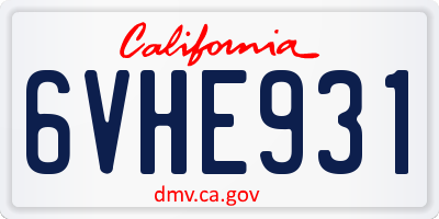 CA license plate 6VHE931
