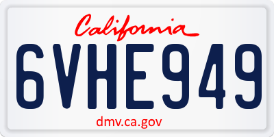 CA license plate 6VHE949