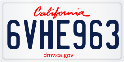CA license plate 6VHE963