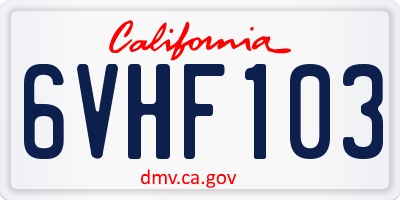 CA license plate 6VHF103