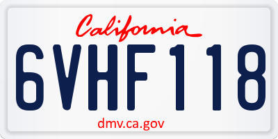 CA license plate 6VHF118