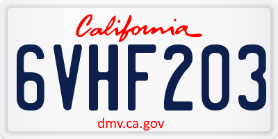 CA license plate 6VHF203
