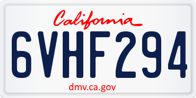 CA license plate 6VHF294