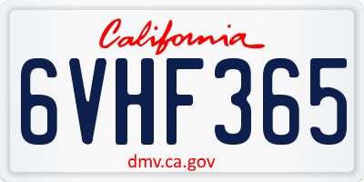 CA license plate 6VHF365