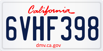CA license plate 6VHF398
