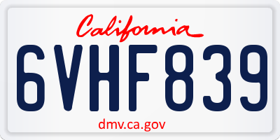 CA license plate 6VHF839
