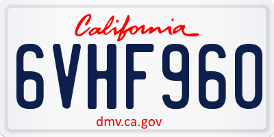 CA license plate 6VHF960