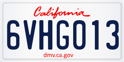 CA license plate 6VHG013