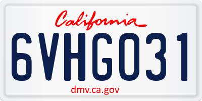 CA license plate 6VHG031