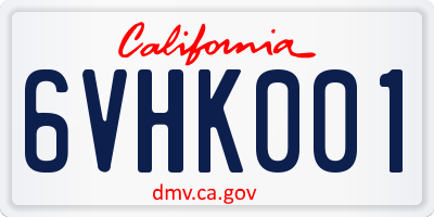 CA license plate 6VHK001