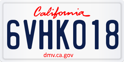 CA license plate 6VHK018