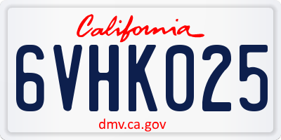 CA license plate 6VHK025