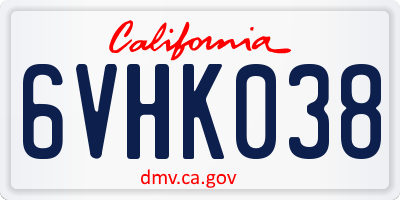 CA license plate 6VHK038