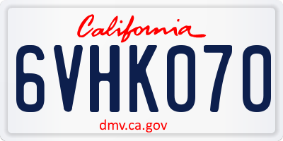 CA license plate 6VHK070