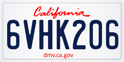 CA license plate 6VHK206