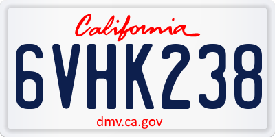 CA license plate 6VHK238