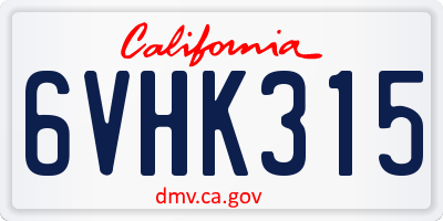 CA license plate 6VHK315