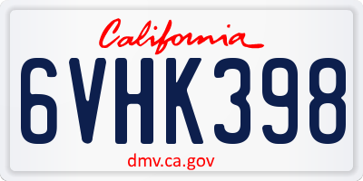 CA license plate 6VHK398