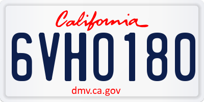 CA license plate 6VHO180
