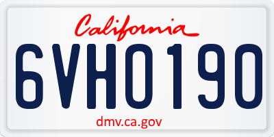 CA license plate 6VHO190