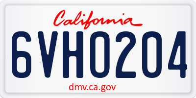 CA license plate 6VHO204