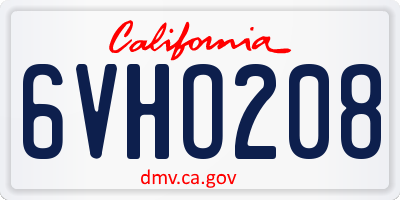 CA license plate 6VHO208