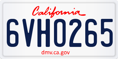 CA license plate 6VHO265