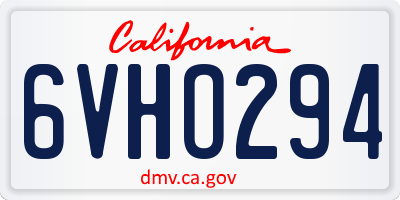 CA license plate 6VHO294