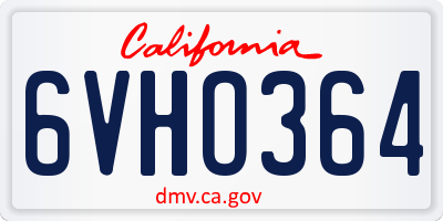 CA license plate 6VHO364