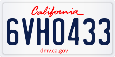 CA license plate 6VHO433