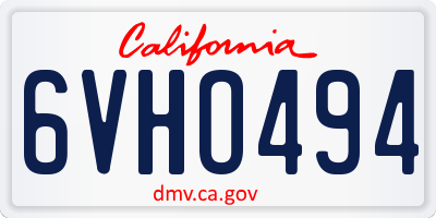 CA license plate 6VHO494