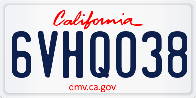 CA license plate 6VHQ038