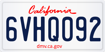 CA license plate 6VHQ092