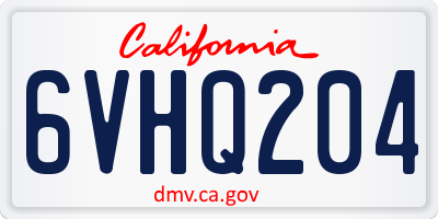 CA license plate 6VHQ204