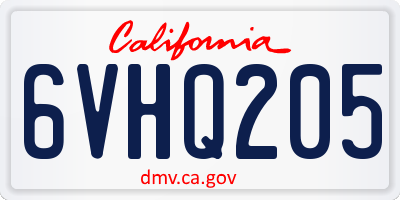CA license plate 6VHQ205