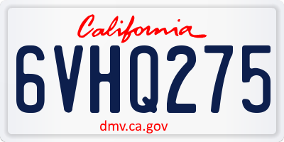 CA license plate 6VHQ275
