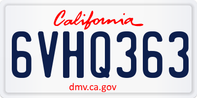 CA license plate 6VHQ363