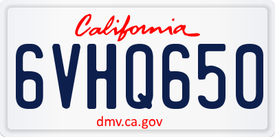 CA license plate 6VHQ650
