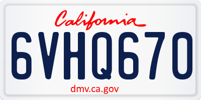 CA license plate 6VHQ670