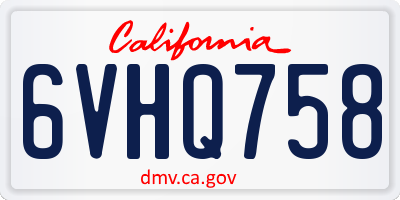 CA license plate 6VHQ758